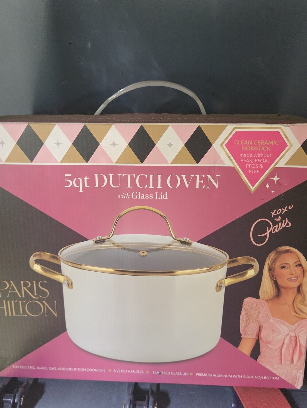 Paris Hilton 5 Quart White Dutch Oven with Glass Lid - NIB